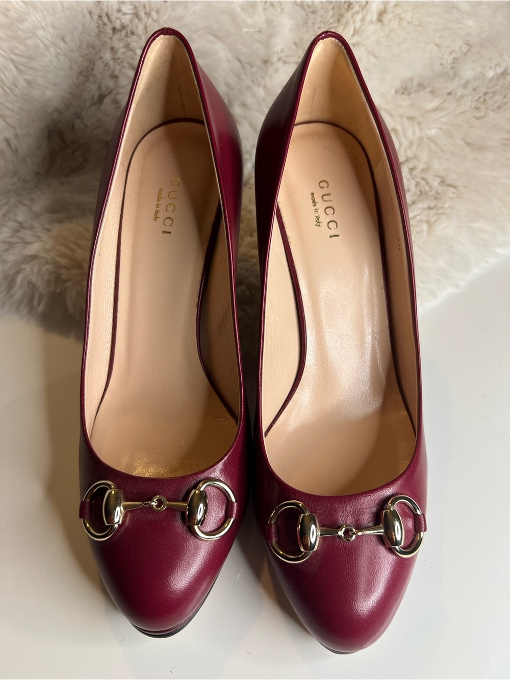 Gucci Burgundy Leather Horsebit Pumps